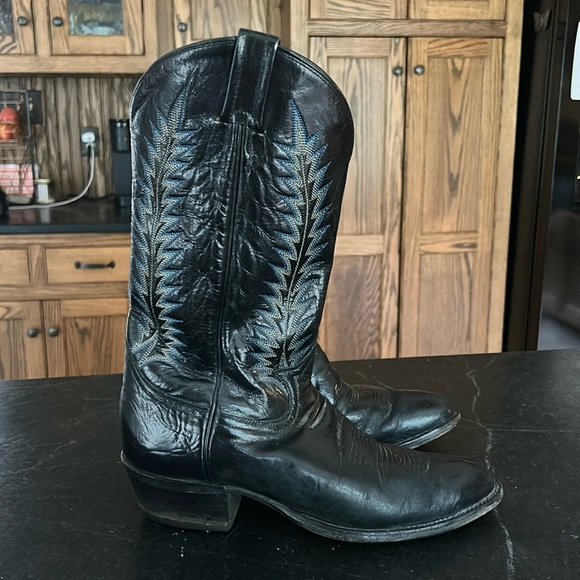 Tony Lama Other - Tony Lama Vintage Gold‎ Label Western Leather Boots Black Blue Men’s 10 D